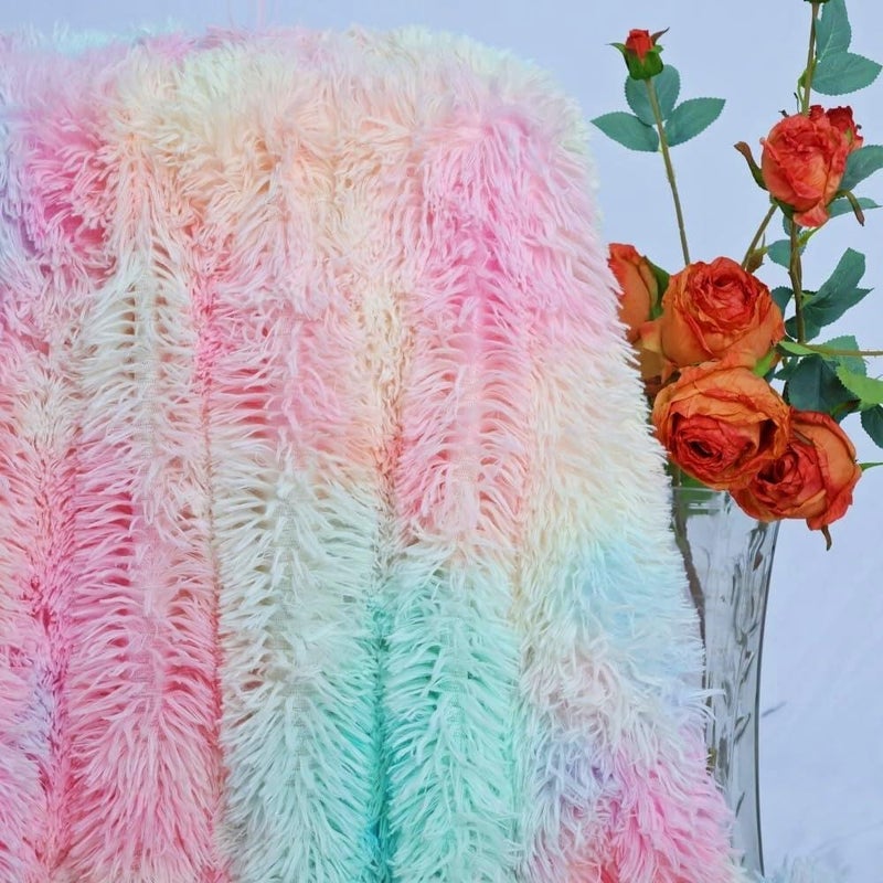 MYRU Plush Super Soft Blanket Colorful Bedding Sofa Cover Furry Fuzzy Fur Warm Throw Qulit Cozy Couch Blanket for Winter (63"x79", Rainbow) - Image 2